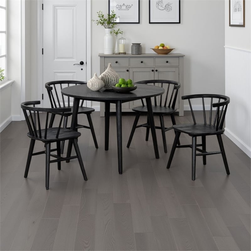 Yely 5pc Dining Table with 4 Windsor Chairs Set-Black Rubberwood