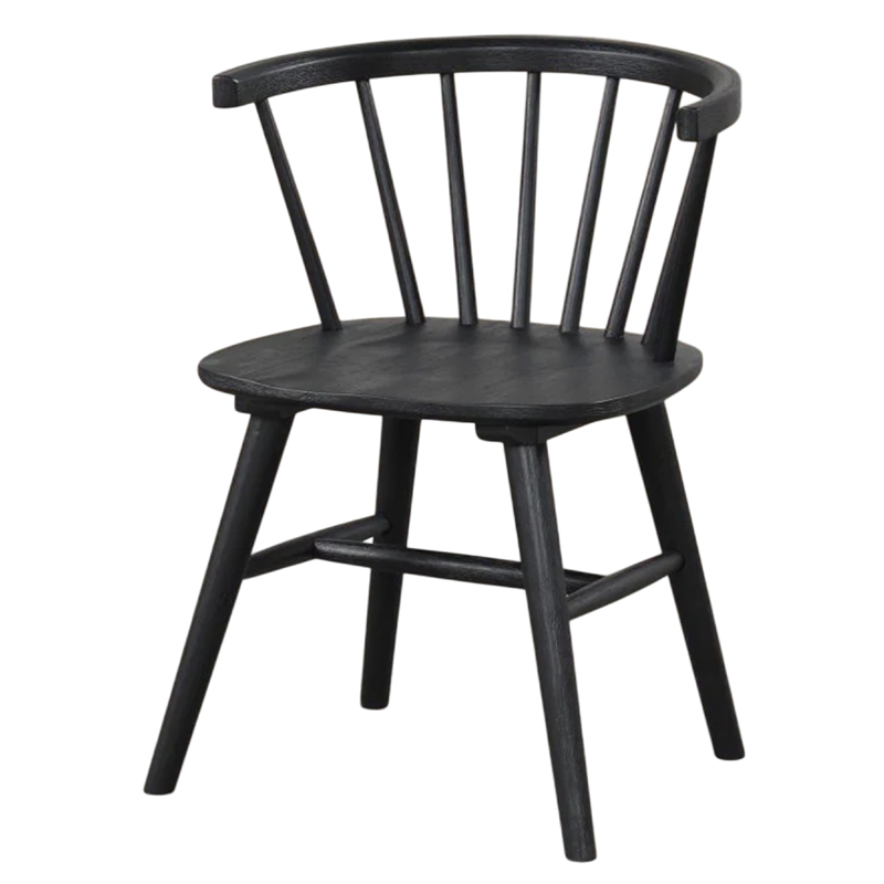 Yely 5pc Dining Table with 4 Windsor Chairs Set-Black Rubberwood