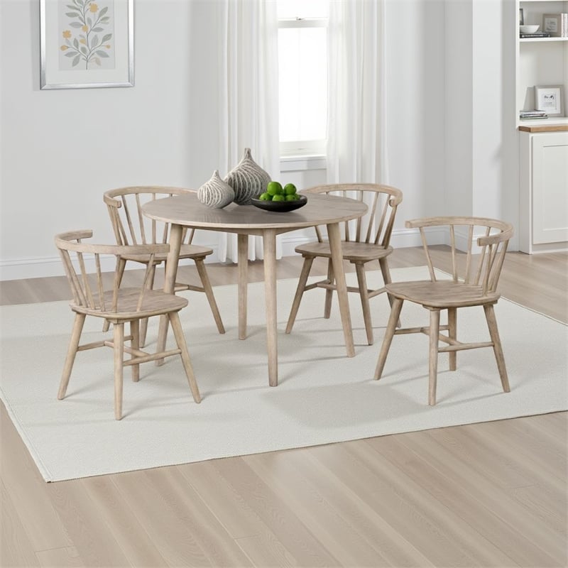 Yely 5pc Dining Table and 4 Windsor Chairs Set-Natural Oak Brown