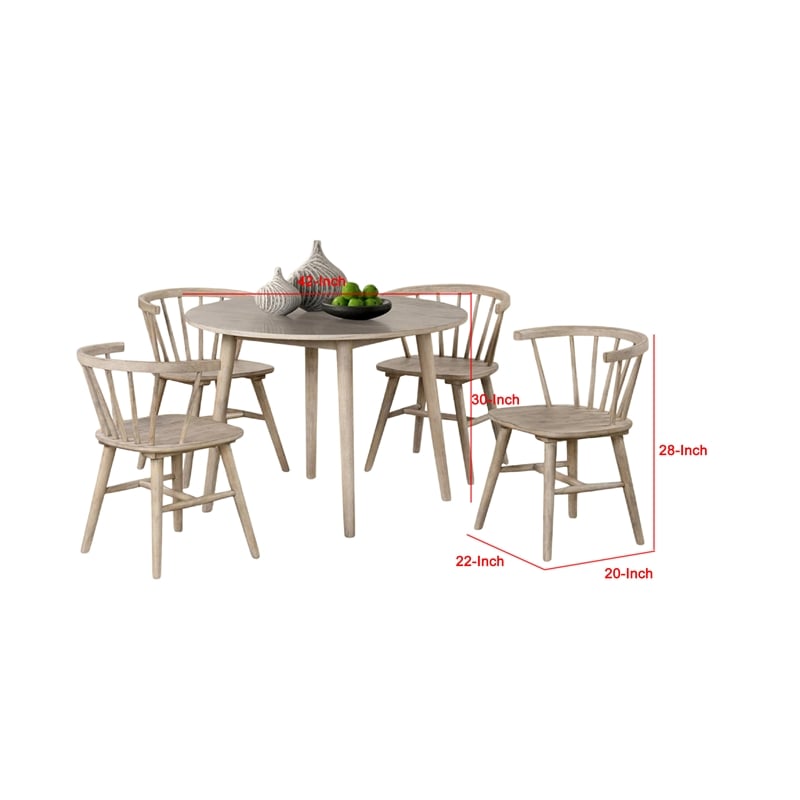 Yely 5pc Dining Table and 4 Windsor Chairs Set-Natural Oak Brown