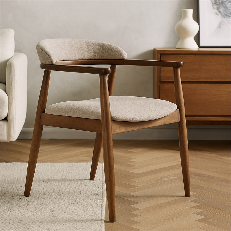 Cid Coha Dining Chair-Soft Tan Fabric-Brown Solid Wood Frame
