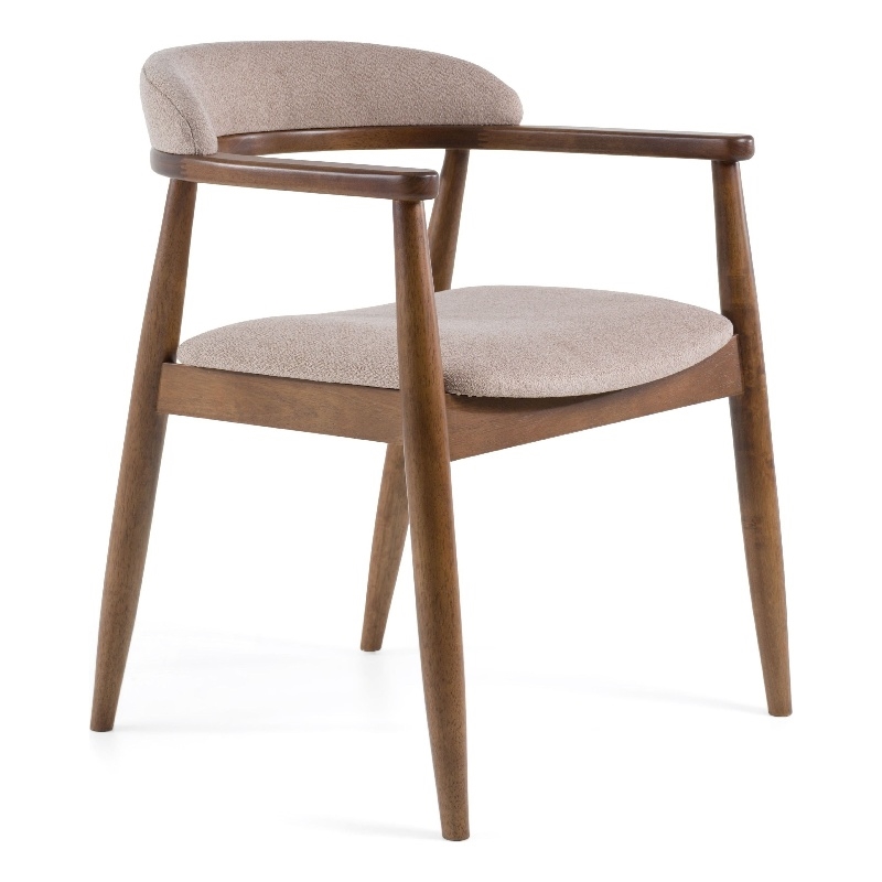 Cid Coha Dining Chair-Soft Tan Fabric-Brown Solid Wood Frame