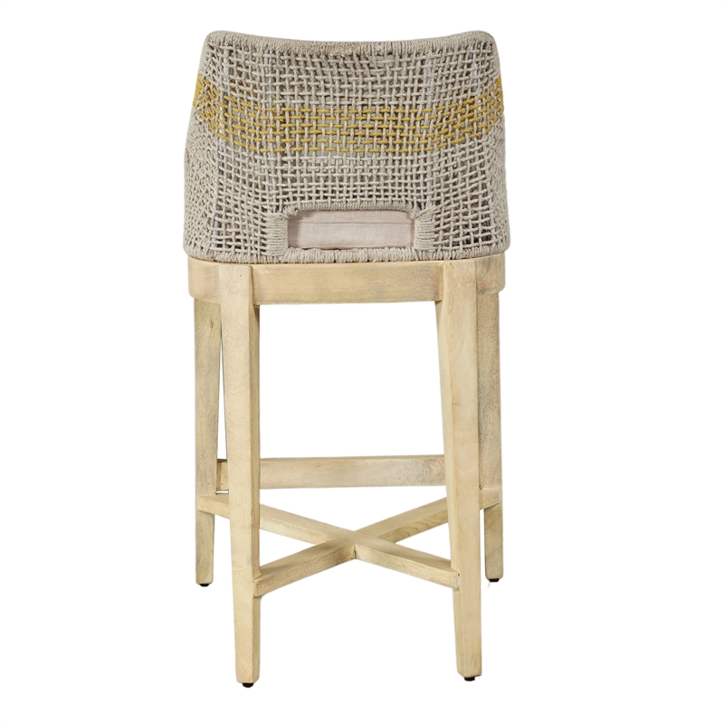 30 Inch Set of 2 Barstool Chairs-Handcrafted Mango Wood-Beige Cushion
