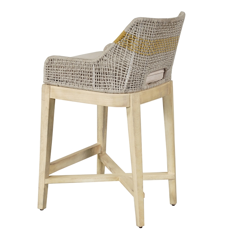 30 Inch Set of 2 Barstool Chairs-Handcrafted Mango Wood-Beige Cushion
