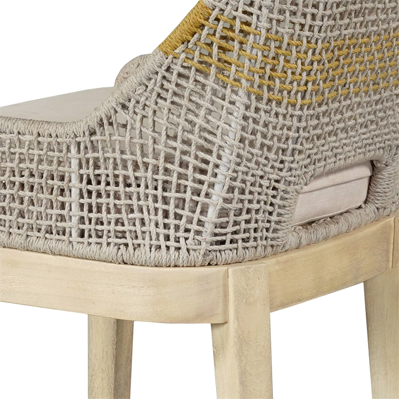 30 Inch Set of 2 Barstool Chairs-Handcrafted Mango Wood-Beige Cushion
