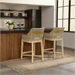 30 Inch Set of 2 Barstool Chairs-Handcrafted Mango Wood-Beige Cushion