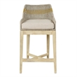 30 Inch Set of 2 Barstool Chairs-Handcrafted Mango Wood-Beige Cushion