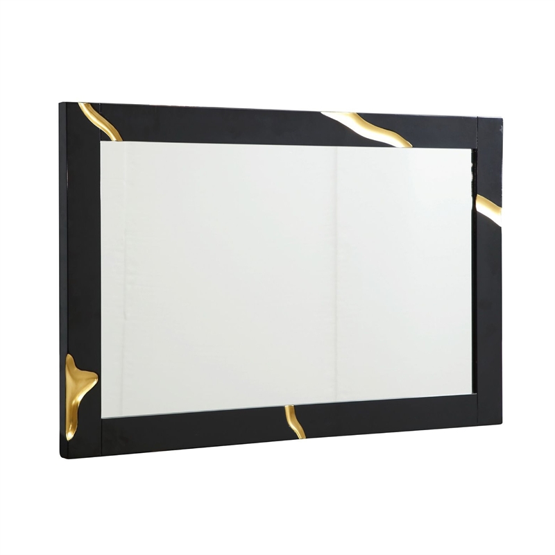 Cid Exie Mirror-Black Frame-41 Inch High Gloss Finish-Gold Accents
