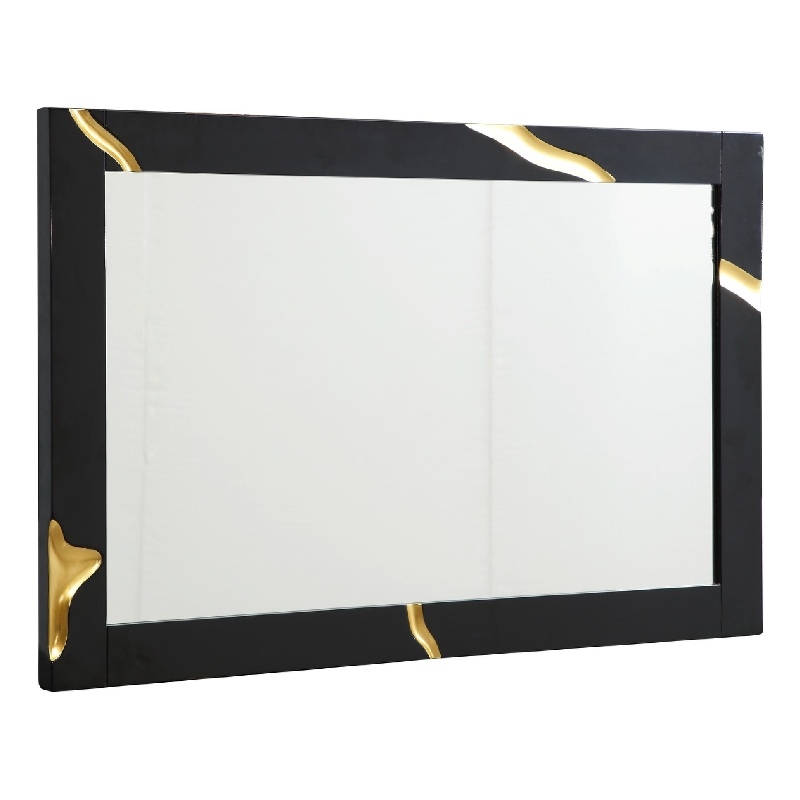 Cid Exie Mirror-Black Frame-41 Inch High Gloss Finish-Gold Accents