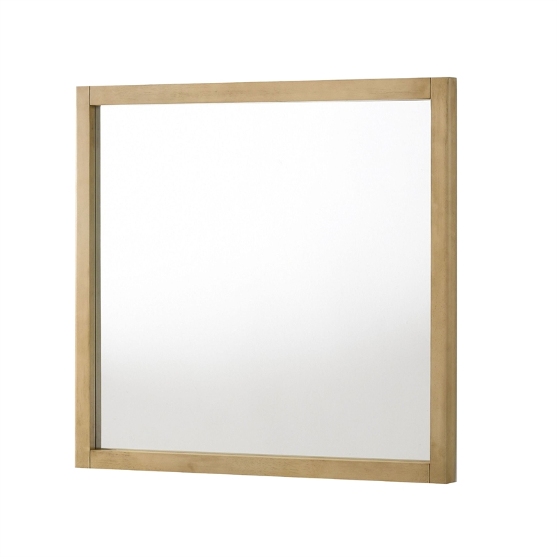 Noe Celia Accent Mirror-40 Inch Square Oak Wood Frame-Brown Finish