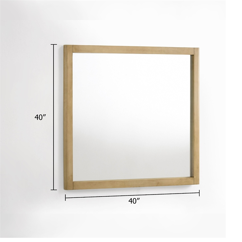 Noe Celia Accent Mirror-40 Inch Square Oak Wood Frame-Brown Finish