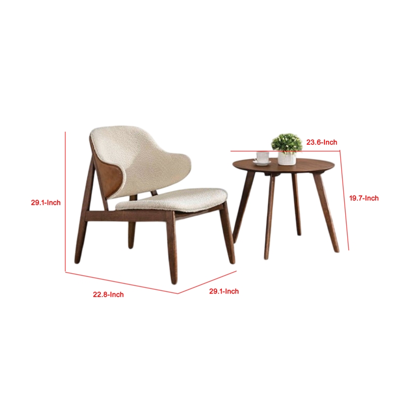 Ary 2pc Accent Table and Wingback Chair Set-Beige Boucle-Walnut Brown