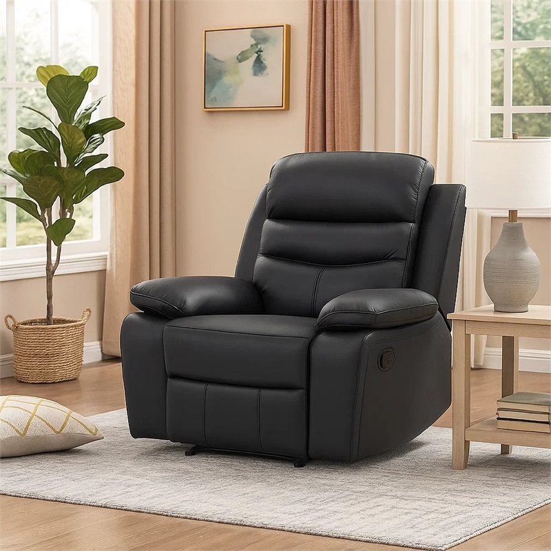 Hanna Manual Reclining Chair-Black Top Grain Leather