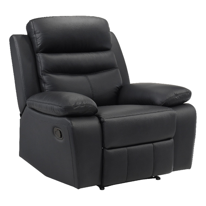Hanna Manual Reclining Chair-Black Top Grain Leather