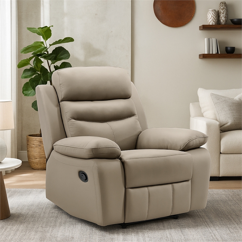 Hanna Manual Reclining Chair-Latte Brown Top Grain Leather Cushions