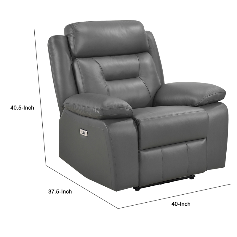 Conia Power Reclining Chair-Dark Gray Top Grain Leather-USB Port