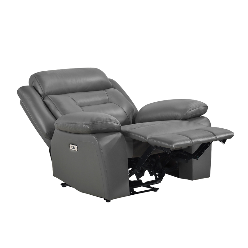 Conia Power Reclining Chair-Dark Gray Top Grain Leather-USB Port