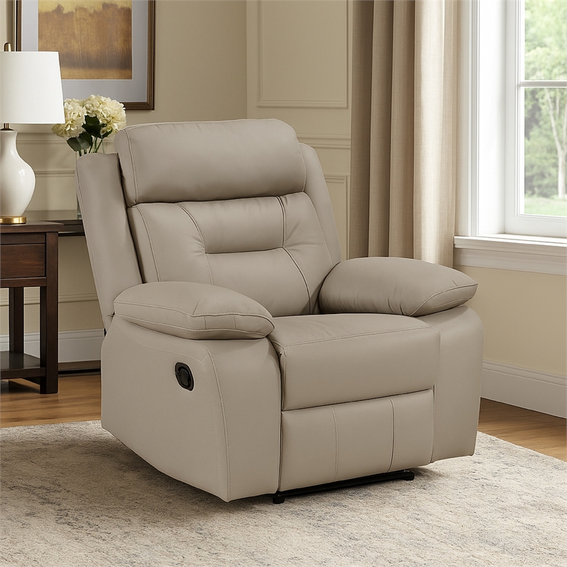 Conia Manual Reclining Chair-Latte Beige Top Grain Leather Cushions