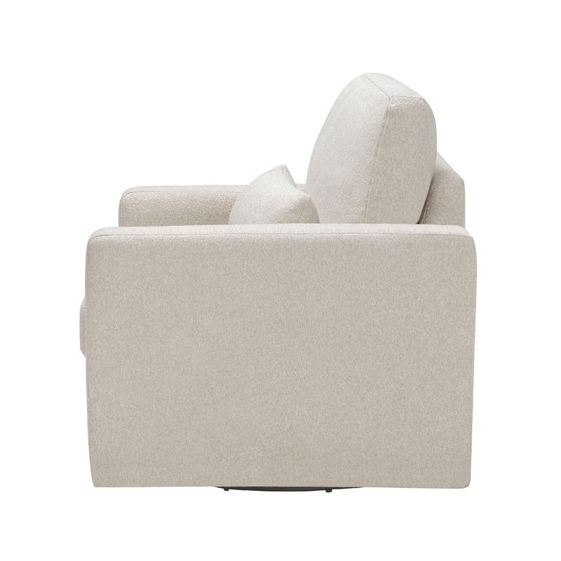 Ompa Swivel Armchair with Lumbar Pillow-Cream Beige Boucle