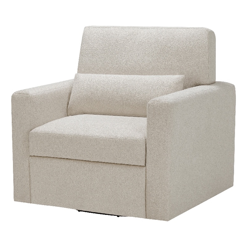 Ompa Swivel Armchair with Lumbar Pillow-Cream Beige Boucle