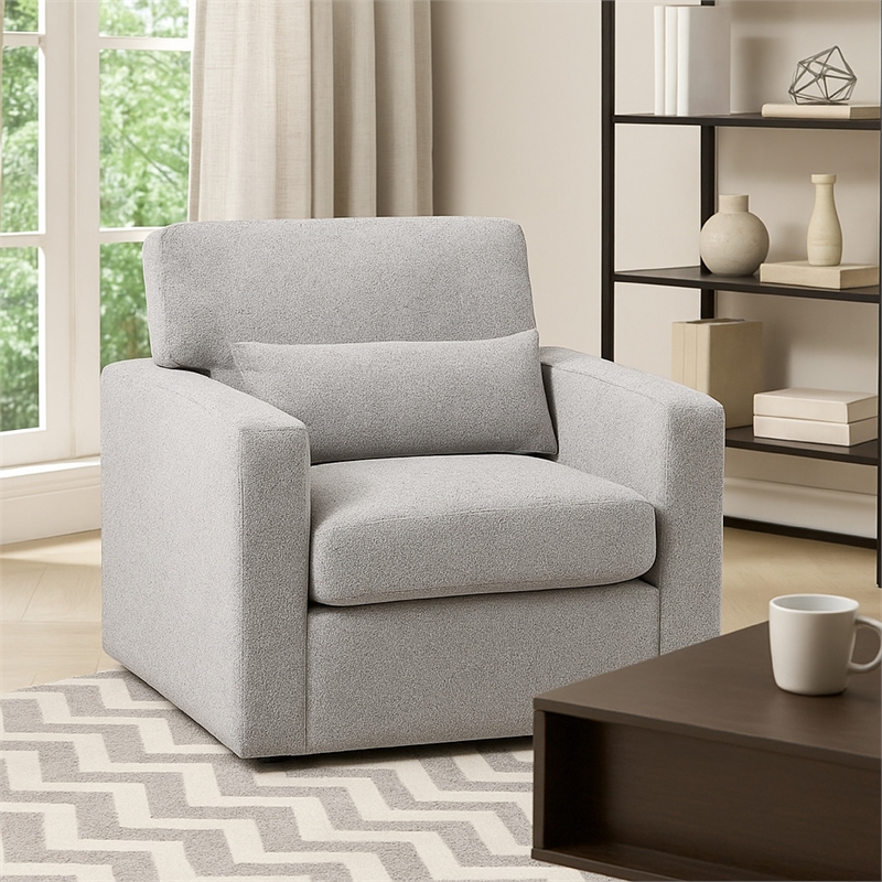 Ompa Swivel Armchair with Lumbar Pillow-Cloud Gray Boucle