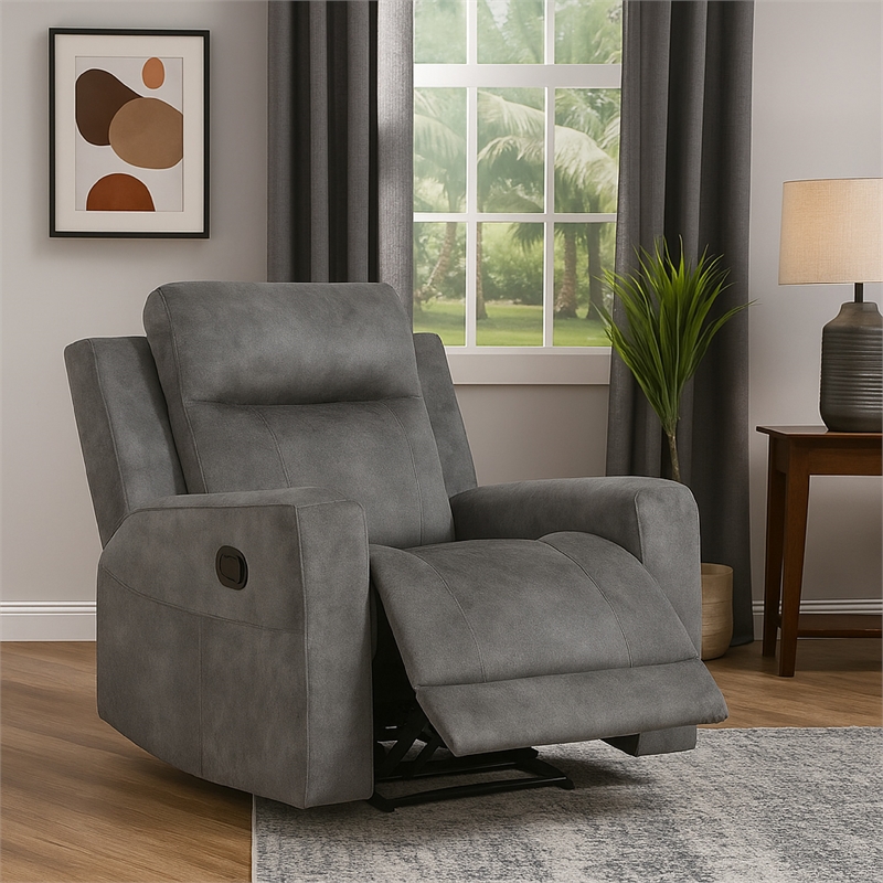 Tesy Manual Reclining Chair-Dark Gray Brown Microfiber-Foam Cushions