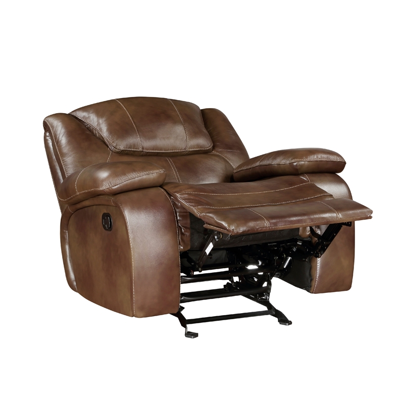 Licot Manual Glider Recliner Chair-Glossy Brown Top Grain Leather
