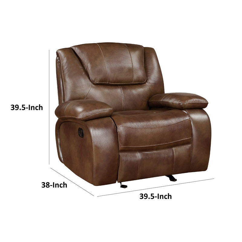 Licot Manual Glider Recliner Chair-Glossy Brown Top Grain Leather