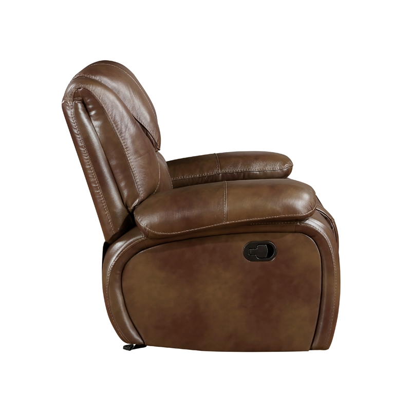 Licot Manual Glider Recliner Chair-Glossy Brown Top Grain Leather