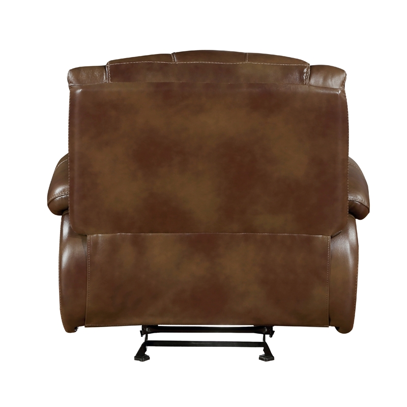 Licot Manual Glider Recliner Chair-Glossy Brown Top Grain Leather