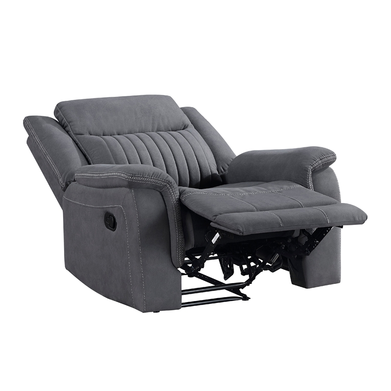 Lenny Manual Reclining Chair-Gray Microfiber-Foam Cushioning
