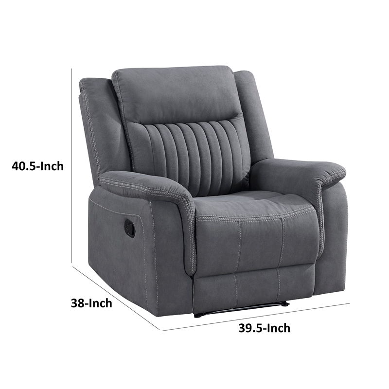Lenny Manual Reclining Chair-Gray Microfiber-Foam Cushioning