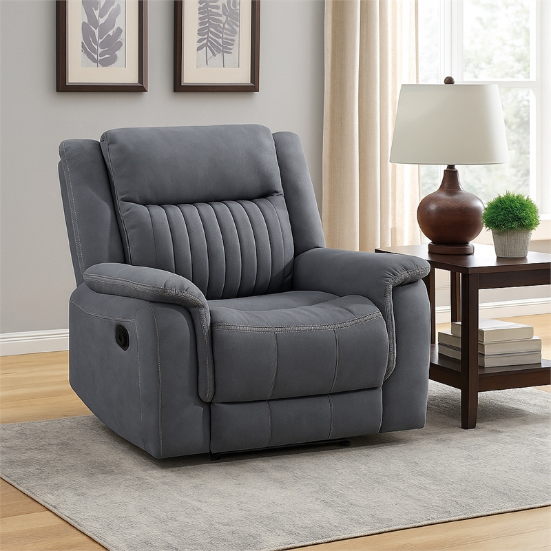 Lenny Manual Reclining Chair-Gray Microfiber-Foam Cushioning