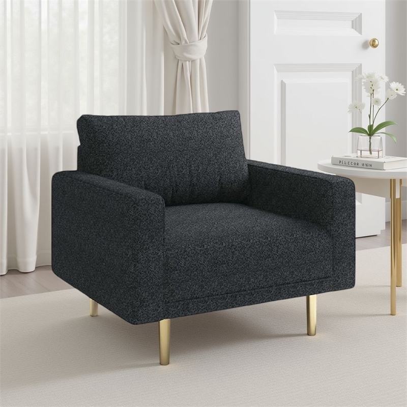 Remy Accent Sofa Chair-Black Boucle Seat with Metallic Undertone-Gold Legs