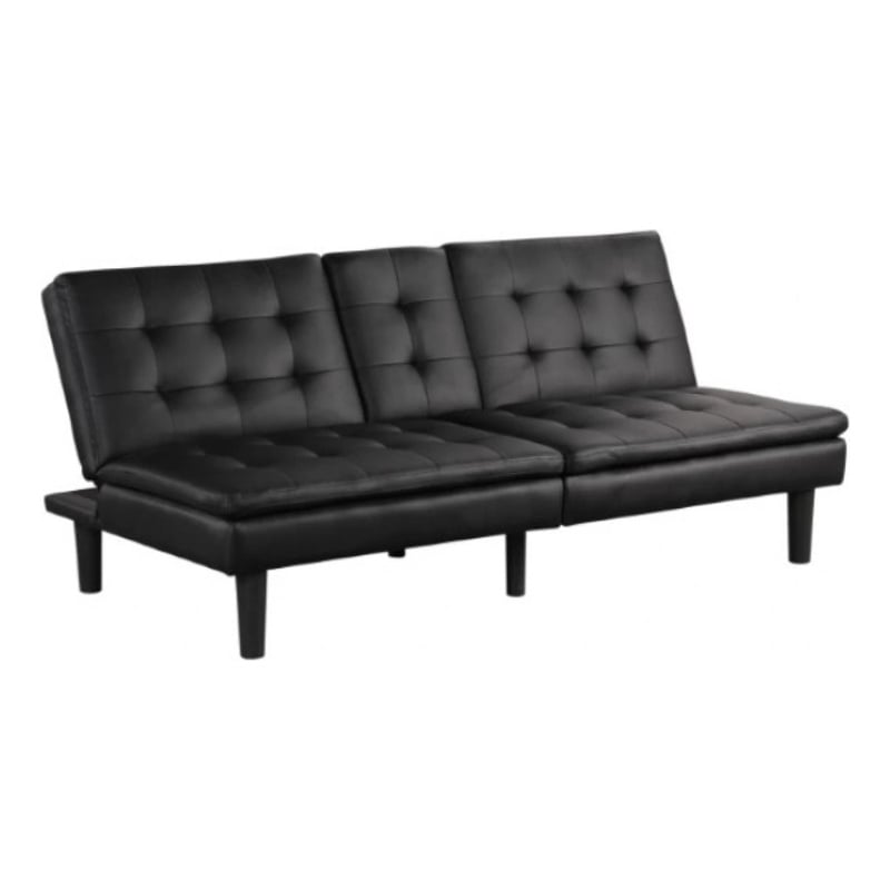 Berie Futon Sofa Bed-Drop-Down Tray-Cupholder-Black Faux Leather