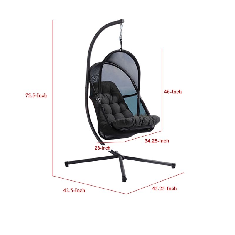 Bery Outdoor Swing Chair with Foldable Stand-Coastal Black Cushion