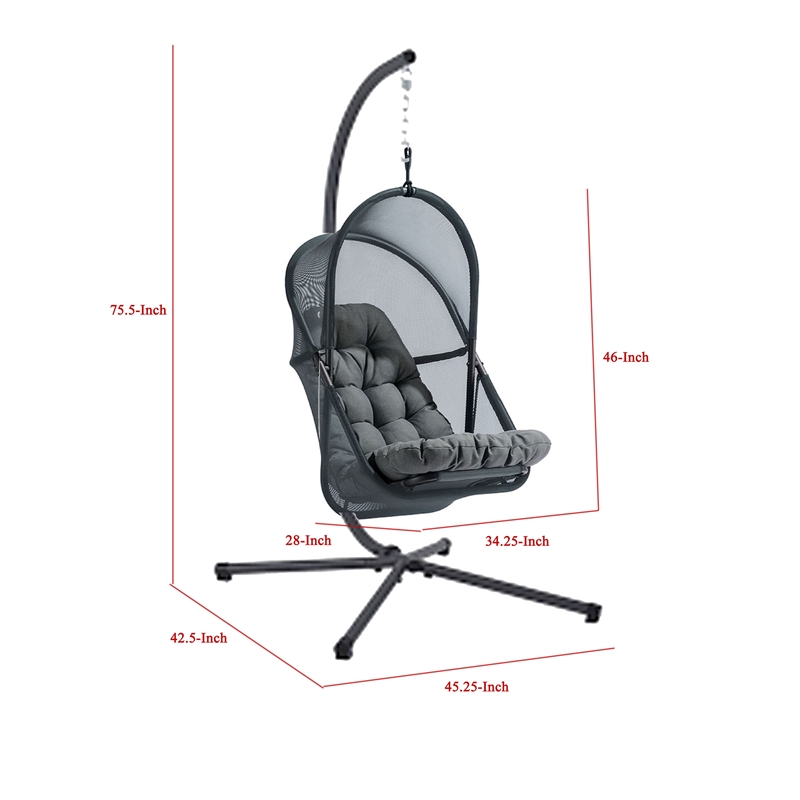 Bery Outdoor Swing Chair with Foldable Stand-Dark Gray Cushion