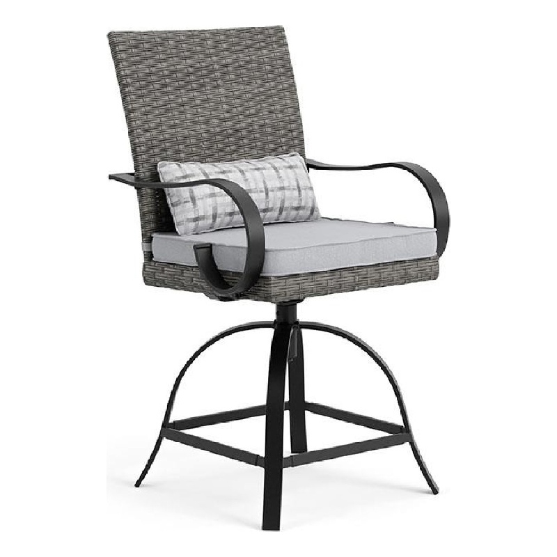 Leki Swivel Counter Height Chair Set of 2-Gray Rattan-Black Metal
