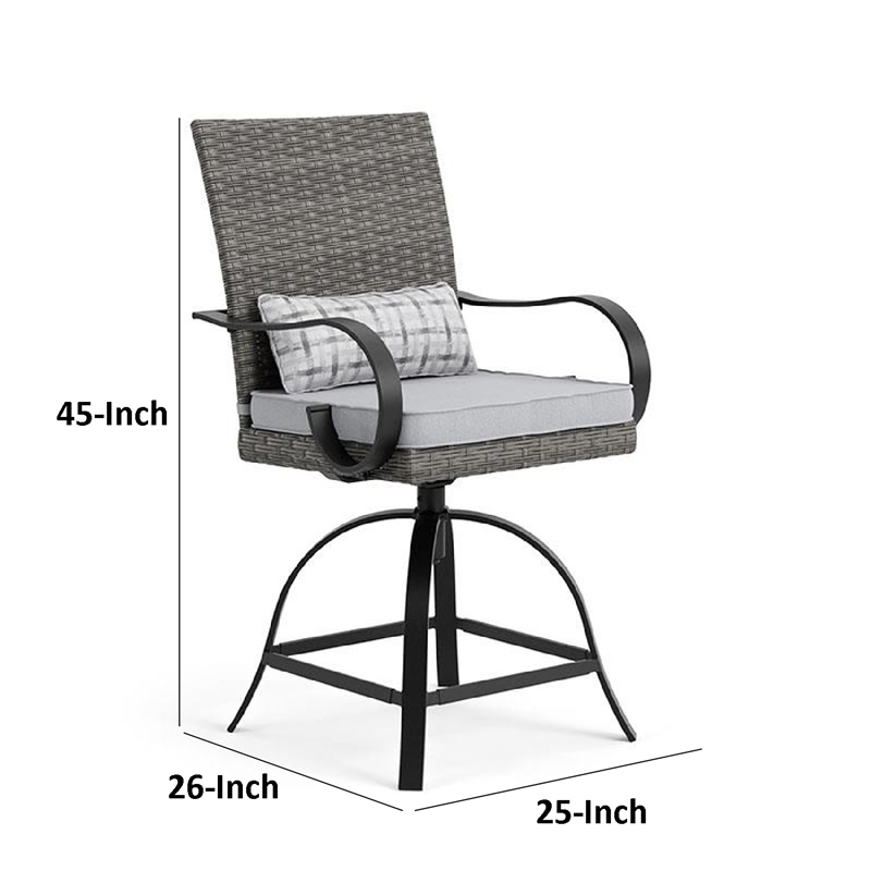 Leki Swivel Counter Height Chair Set of 2-Gray Rattan-Black Metal