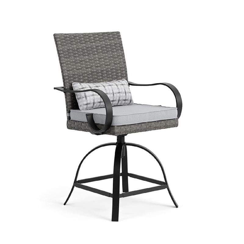 Leki Swivel Counter Height Chair Set of 2-Gray Rattan-Black Metal