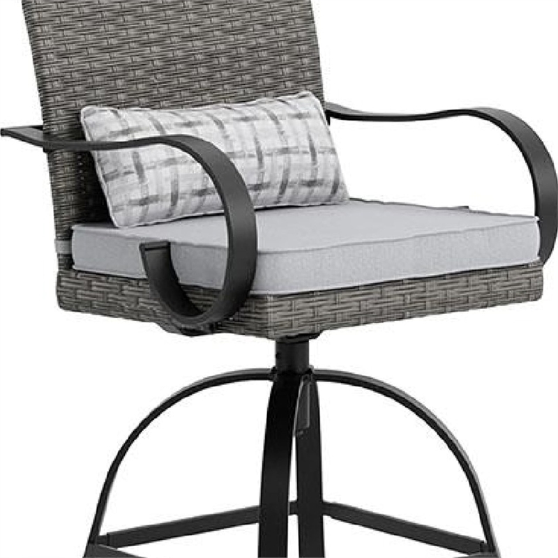 Leki Swivel Counter Height Chair Set of 2-Gray Rattan-Black Metal