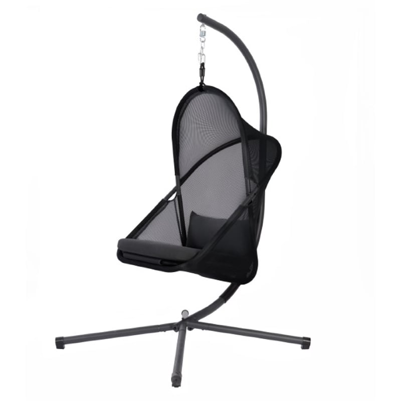Cery Outdoor Egg Swing Chair-Foldable Stand-Coastal Black Cushion