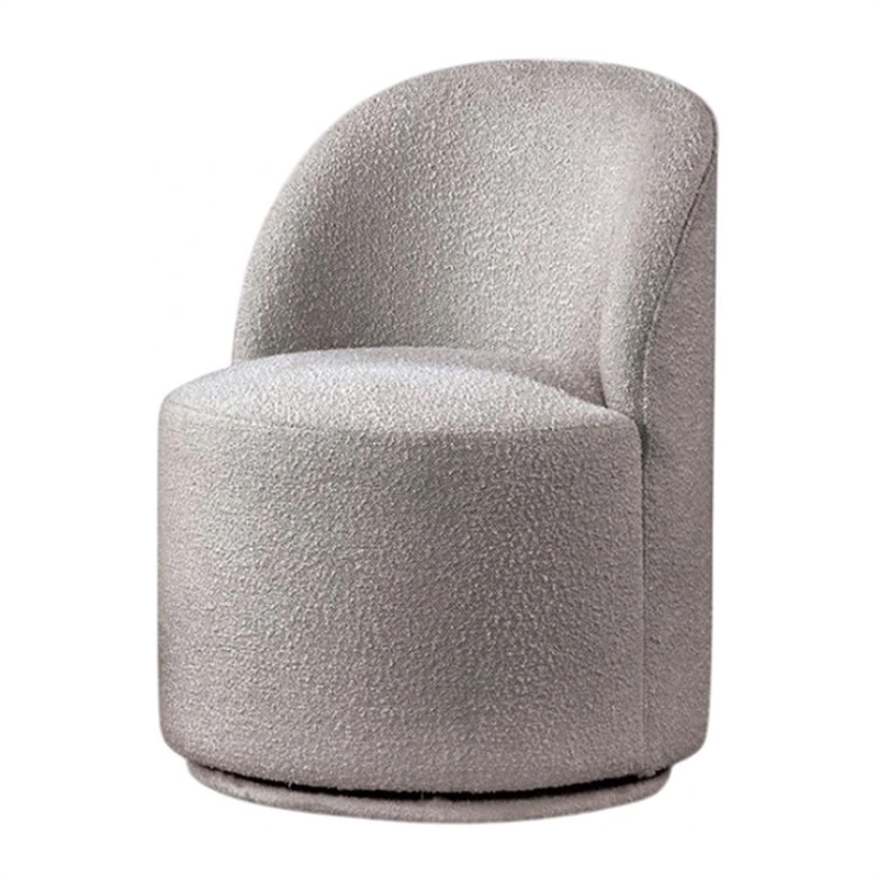 Ager Side Dining Swivel Chair-Curved Barrel Style-Gray Boucle Chenille