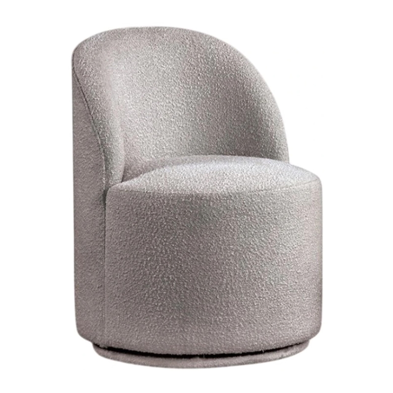 Ager Side Dining Swivel Chair-Curved Barrel Style-Gray Boucle Chenille