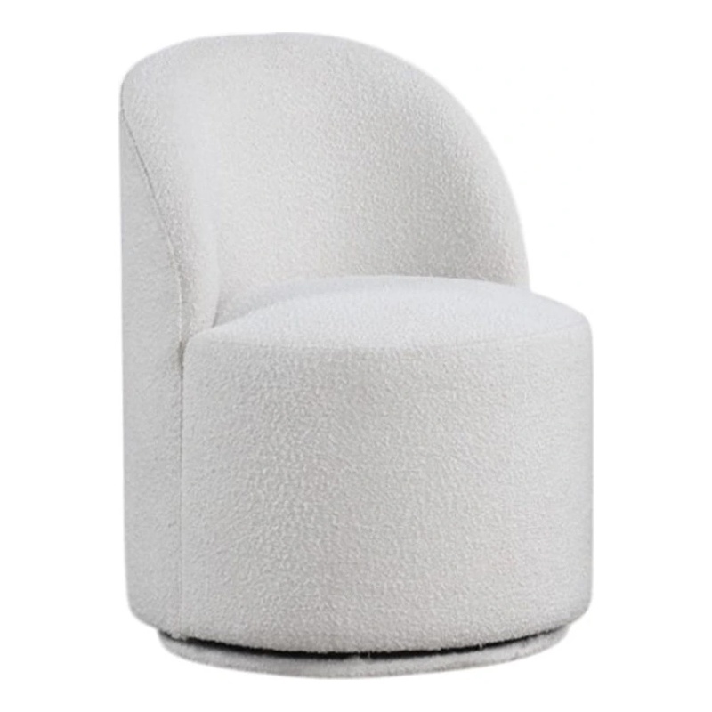 Ager Side Dining Swivel Chair-Curved Barrel Style-White Boucle Chenille