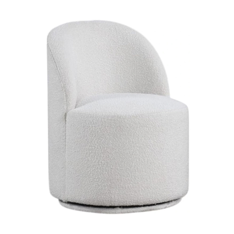 Ager Side Dining Swivel Chair-Curved Barrel Style-White Boucle Chenille