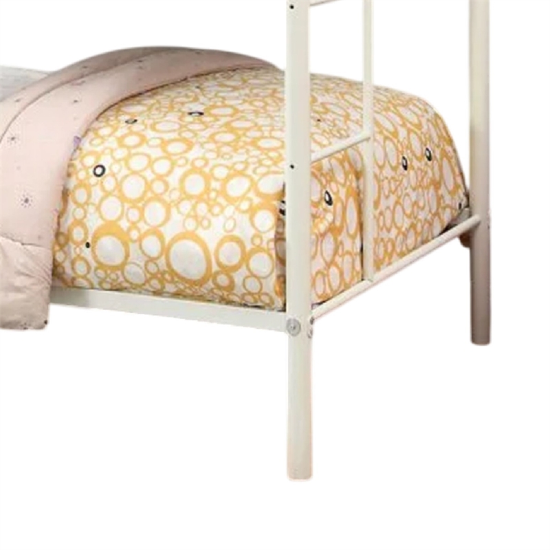 Raina Twin over Twin Bunk Bed-Built In Side Ladder-White Metal
