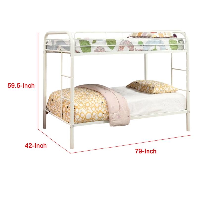 Raina Twin over Twin Bunk Bed-Built In Side Ladder-White Metal