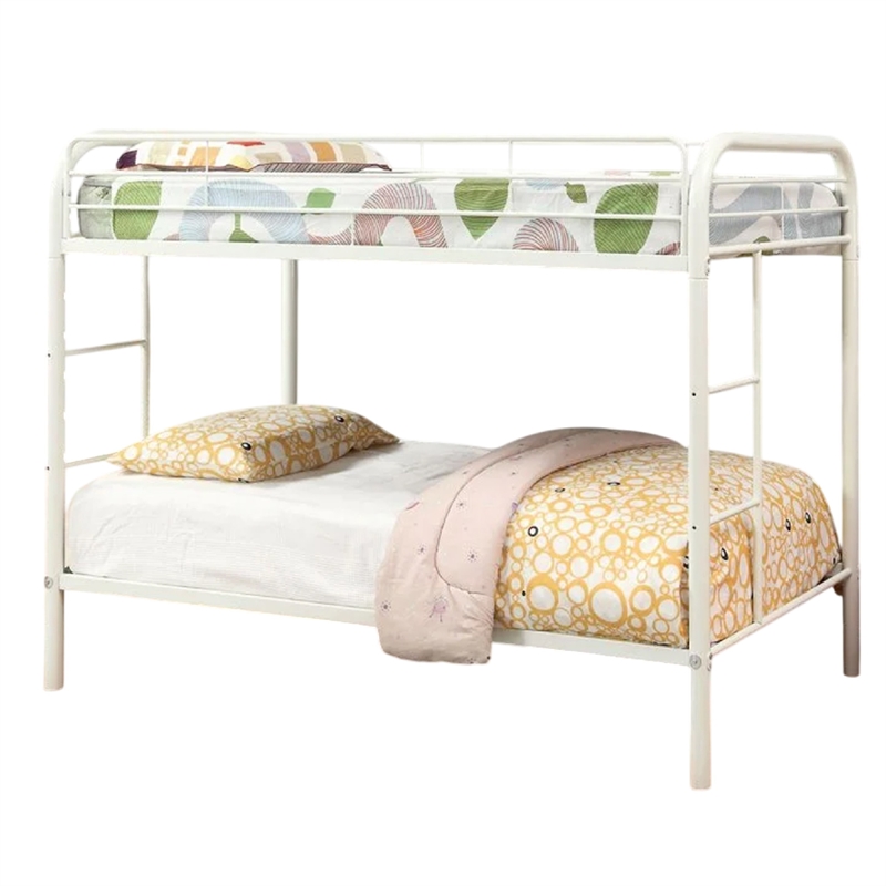 Raina Twin over Twin Bunk Bed-Built In Side Ladder-White Metal