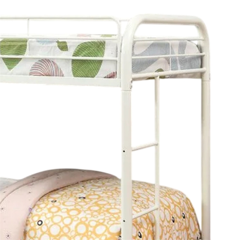 Raina Twin over Twin Bunk Bed-Built In Side Ladder-White Metal